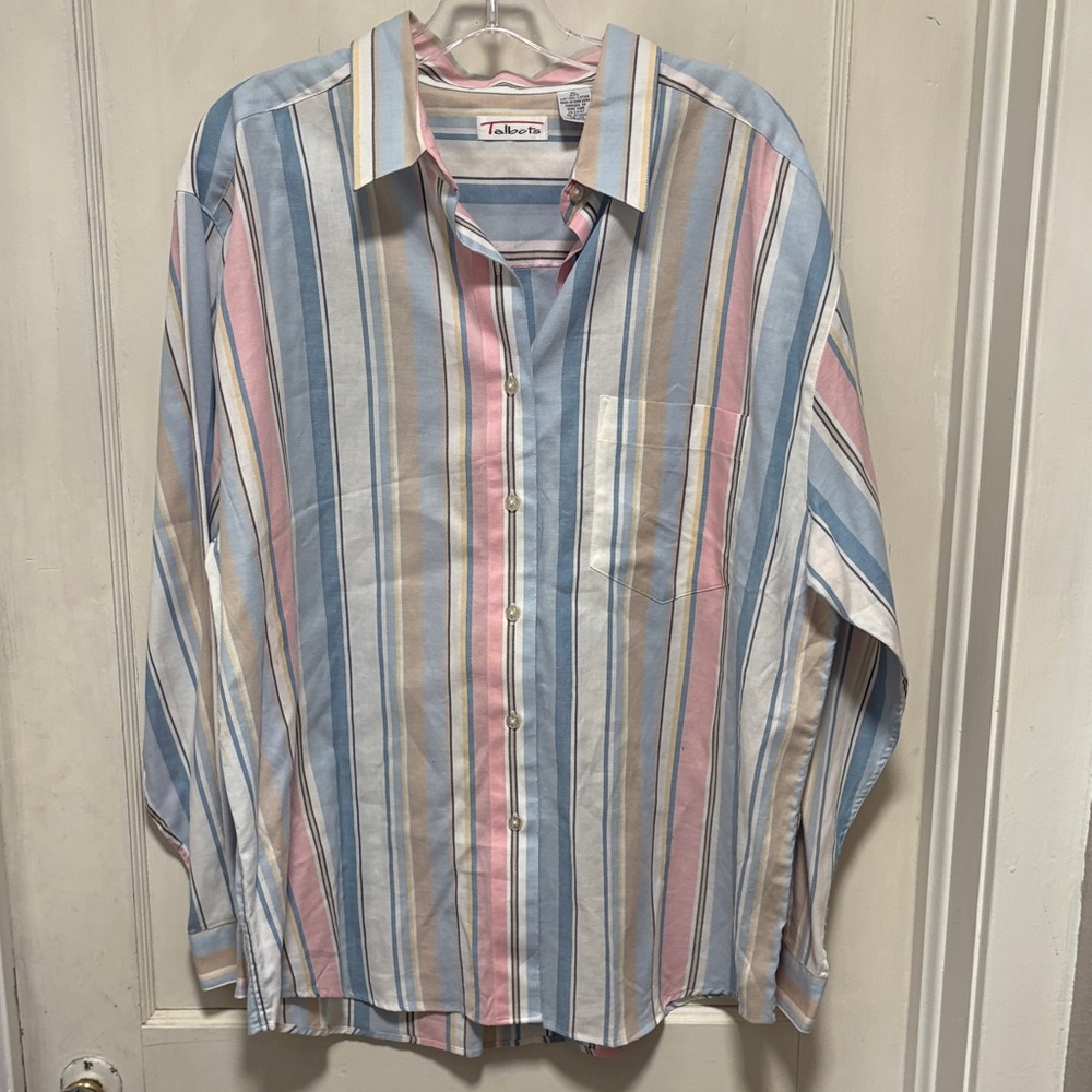 Vintage Talbots Pastel Striped Cotton Button Down Shirt X-Large